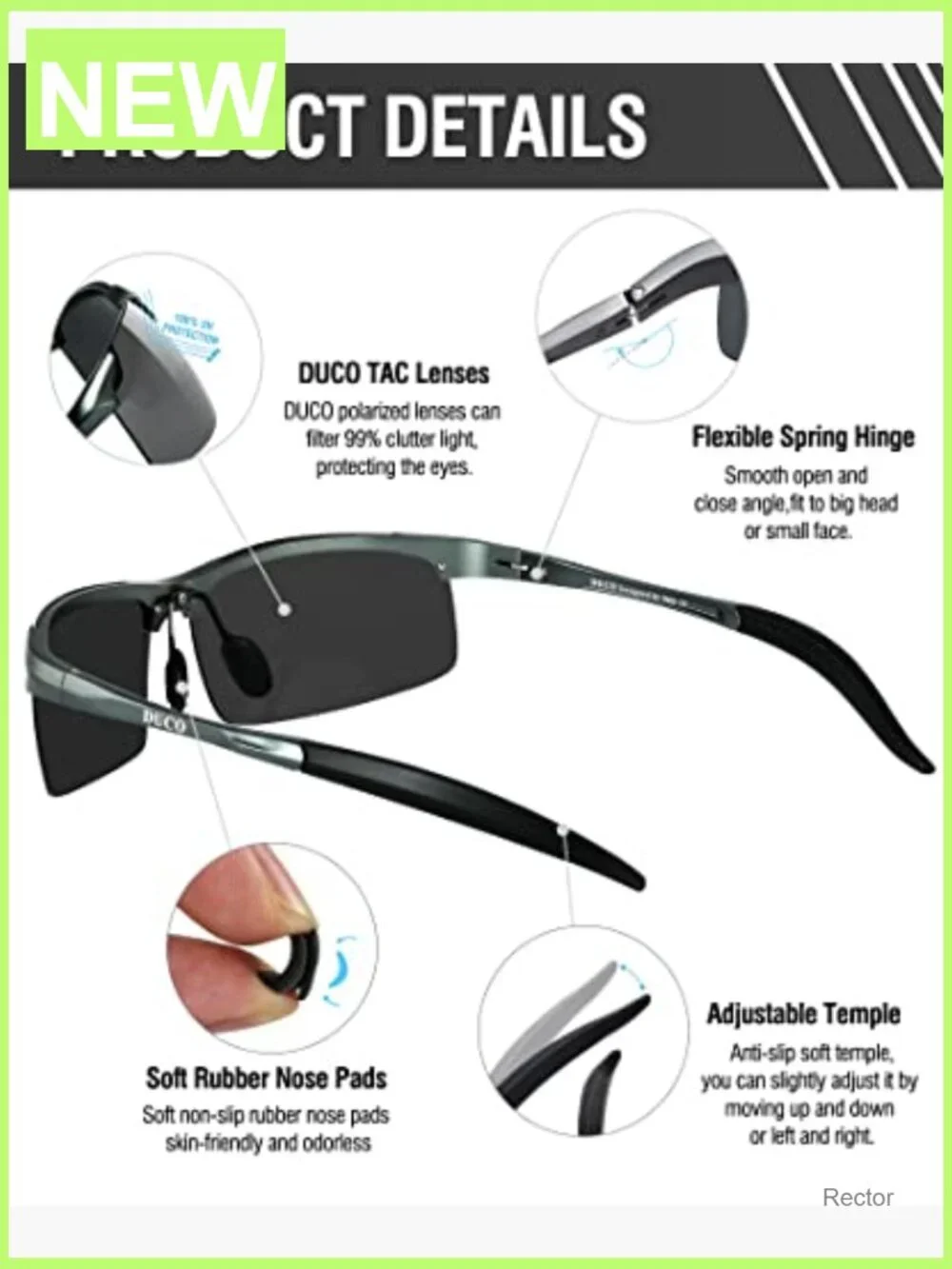 Mens Sports Polarized Sunglasses UV Protection Semi-Rimless Square